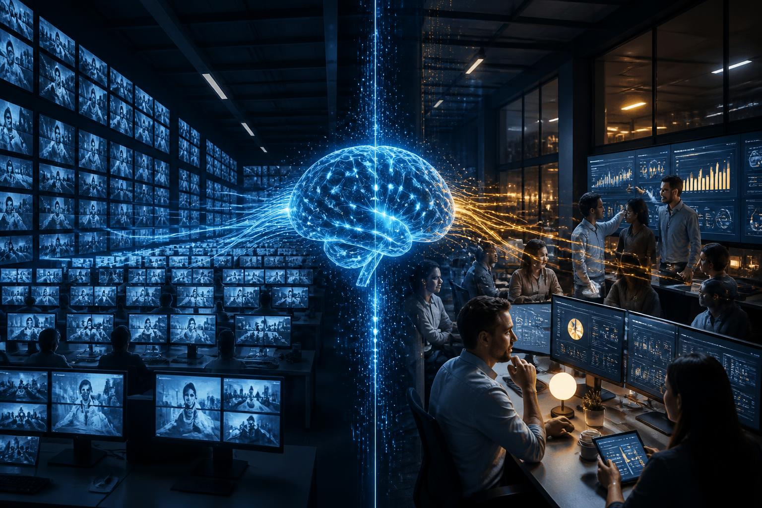 AI Marketing 2026: sala controllo enterprise tra pubblicità sintetiche e team creativo umano potenziato dall'intelligenza artificiale — Libellula Lab 4.0